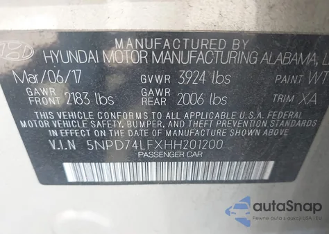 2017 Hyundai Elantra Se z USA, uszkodzony, nr VIN 5NPD74LFXHH201200